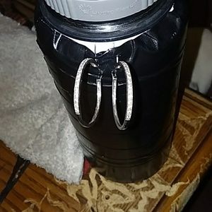 Sterling silver hoop diamond earrings and ring